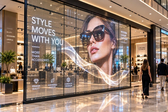 Transparent LED display in a retail storefront