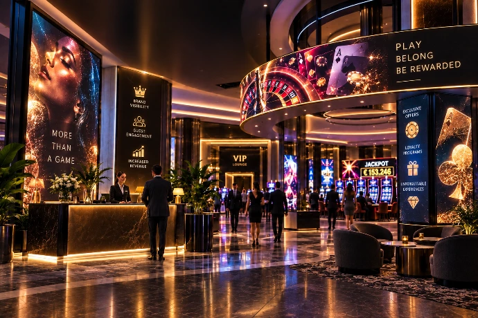 Casino exterior LED facade design at night