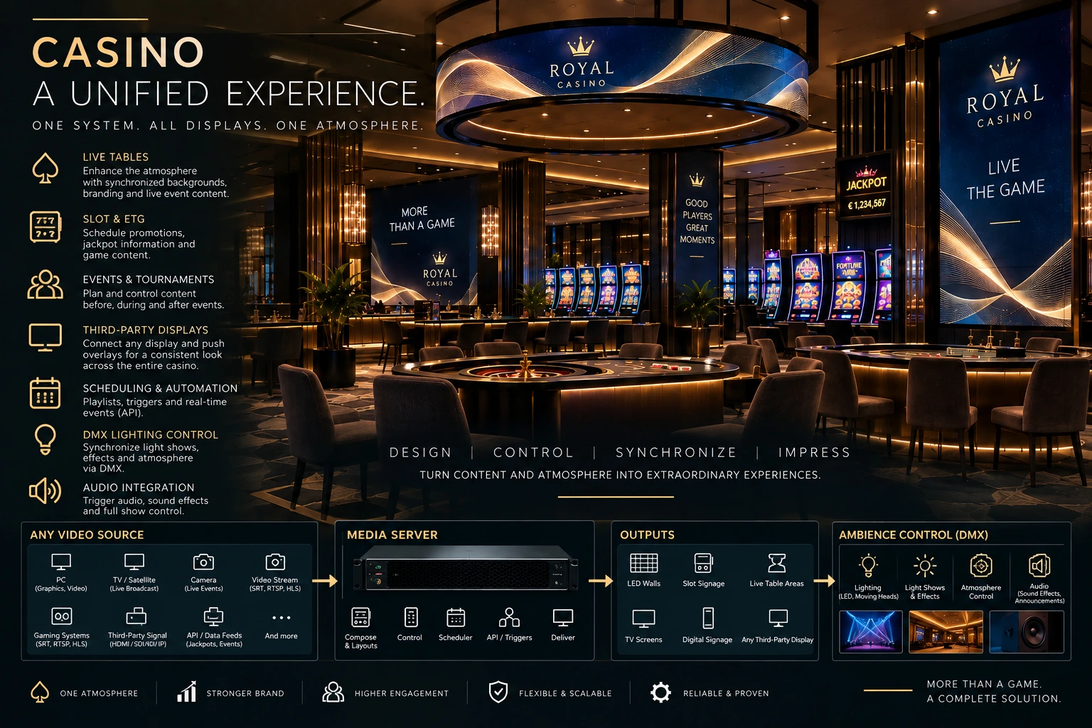 Media server solution for casino EGT arena displays