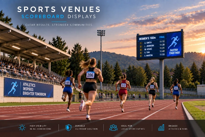 LED scoreboard display at an outdoor sports track