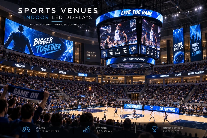 Indoor LED display in a sports arena during a match