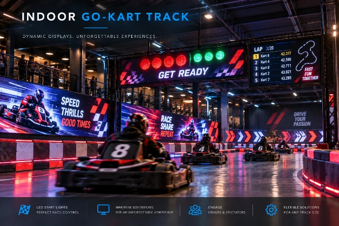 Indoor LED displays at a go-kart racing venue