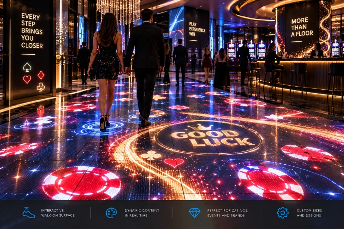 nteractive walk-on LED floor with card game graphics