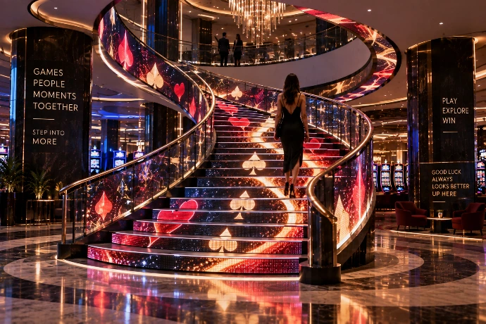 Illuminated walk-on LED staircase installation